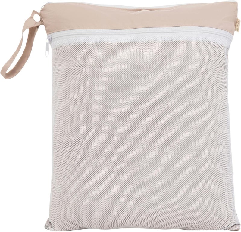 Ali+Oli Water Resistant Dual-Compartment Wet-Dry Bag for Travel, Hook to Stroller, Daycare, Diapers, Diaper Bag, Clutch Bag,15x12 inches (Taupe) - Image 2